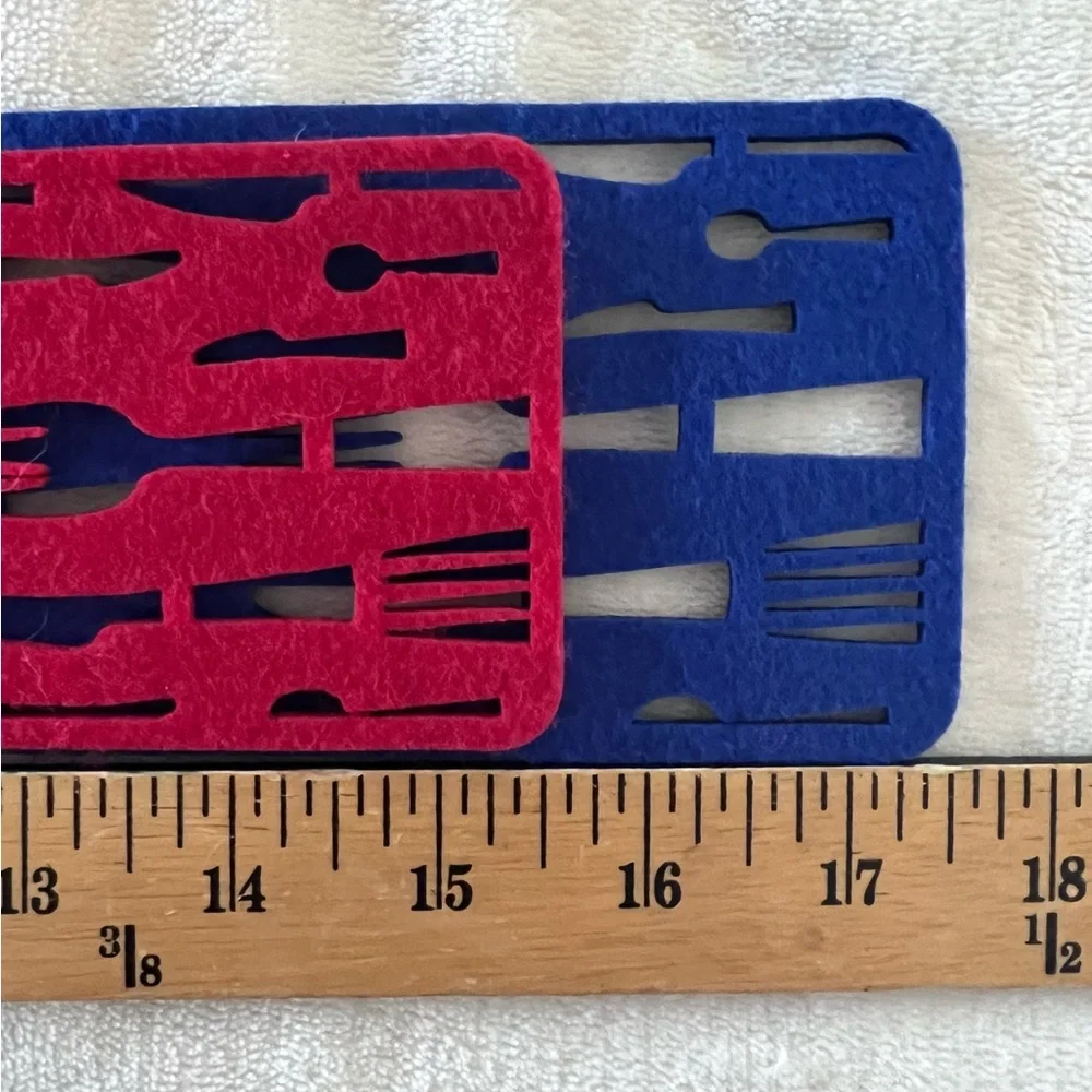 CORE KITCHEN Set of 2 Pot & Pan Felt Protector Pads Red & Blue Utensil Patterned